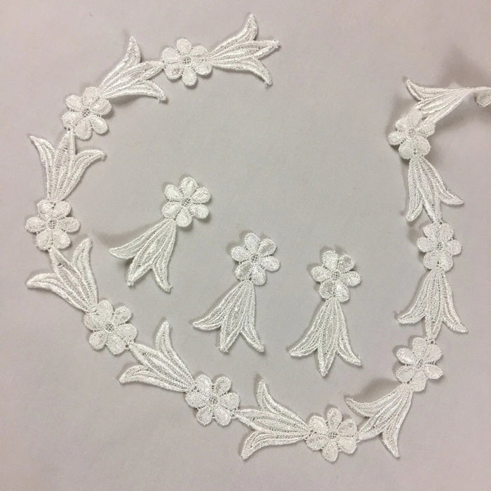 Trim Lace Venise Daisy Tulip Angel Dance, Double Border, Cut or use as yardage, 1.75" Wide, White, Garments Tops Bridal Belt Sash Waistband DIY Sewing Crafts Costumes Scrapbooks ⭐