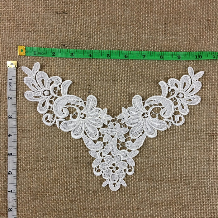 Lace Applique Piece Floral Motif Embroidery Venise Patch Neckpiece, 10"x7", Garments DIY Sewing Tops Costumes Decoration ⭐