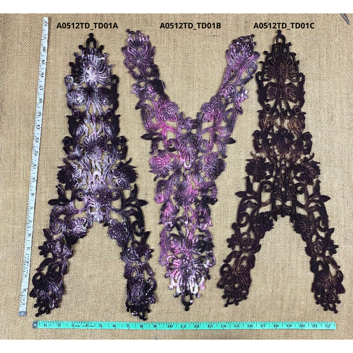 Tie-dye Lace Applique Super Yoke Piece Embroidery Venise, 20"x11", for Garments Bridal Tops Costumes, Use Whole or Cut Pieces. Rayon