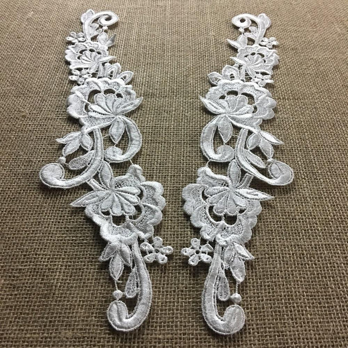 Lace Applique Pair Venise Beautiful Floral Design Embroidered, 15" long, Garments Bridals Tops Crafts DIY Sewing Scrapbooks ⭐