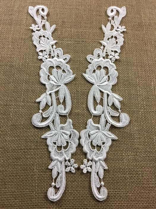 Lace Applique Pair Venise Beautiful Floral Design Embroidered, 15" long, Garments Bridals Tops Crafts DIY Sewing Scrapbooks ⭐
