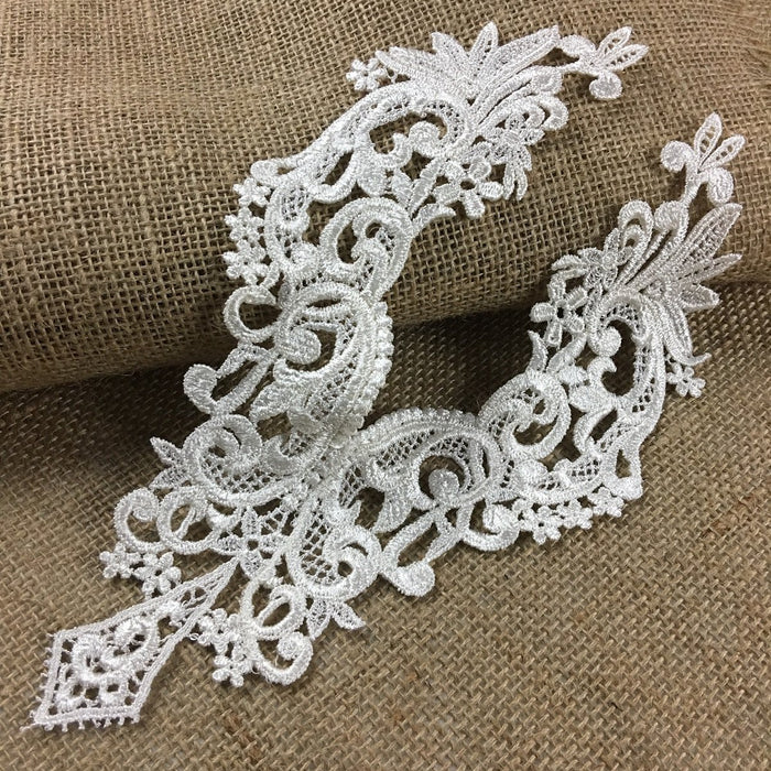 Lace Applique Piece Diamond V-Neck Embroidery Venise Yoke Neckpiece, 7"x10", Choose Color. Multi-Use Garments Bridal Tops Costumes Crafts