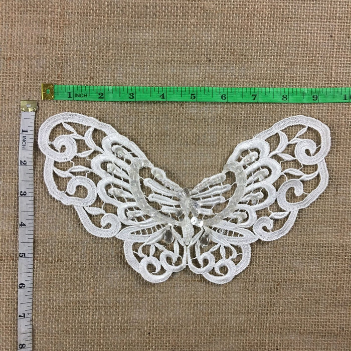 Applique Butterfly Beaded Piece Lace Embroidery Venise Yoke, 5.5"x9", Garments Bridal Tops Costumes Crafts DIY Sewing ⭐