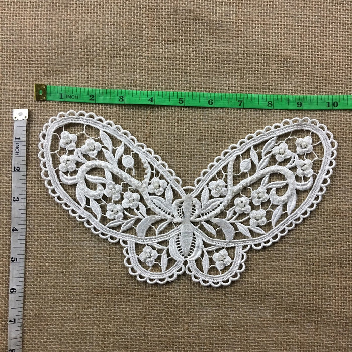 Beaded Butterfly Applique Lace Piece Embroidery Venise Yoke, 5.5"x10", Choose Color. Multi-Use Garments Bridal Tops Costumes Crafts DIY Sewing