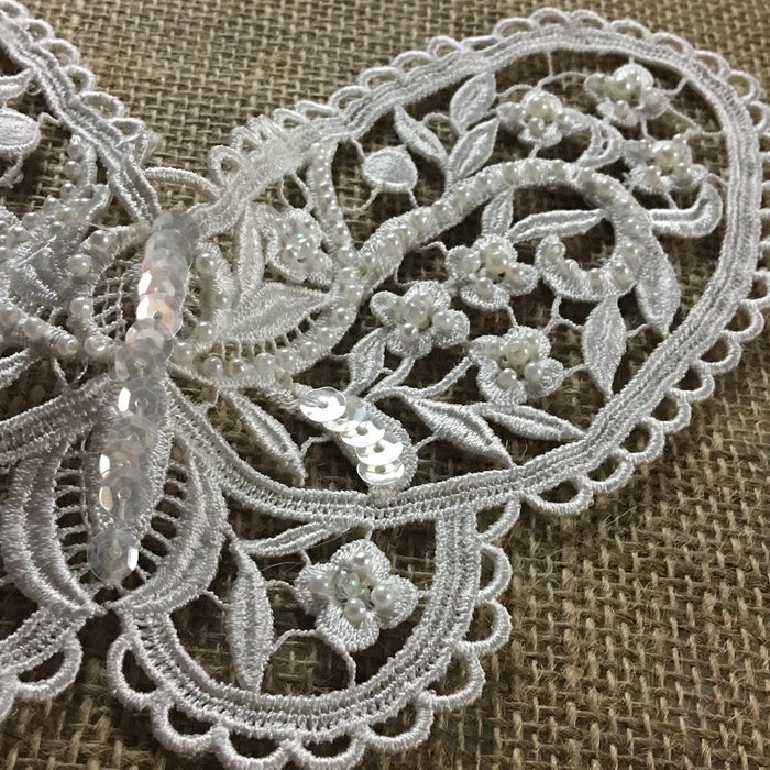 Beaded Butterfly Applique Lace Piece Embroidery Venise Yoke, 5.5"x10", Garments Bridal Tops Costumes Crafts DIY Sewing ⭐