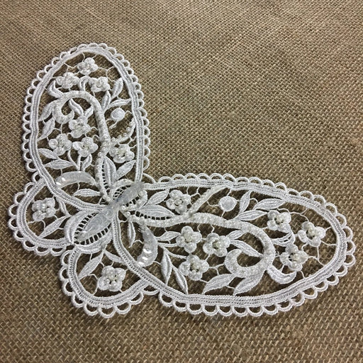 Beaded Butterfly Applique Lace Piece Embroidery Venise Yoke, 5.5"x10", Choose Color. Multi-Use Garments Bridal Tops Costumes Crafts DIY Sewing