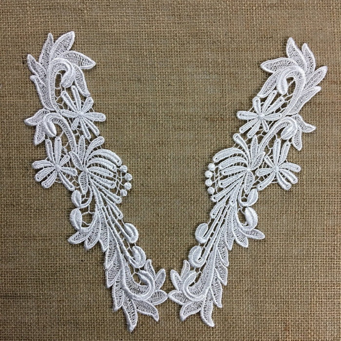 Lace Applique Pair Venise Floral Fireworks Design Embroidered, 10" long, Choose Color. Multi-use Garments Tops Costumes Crafts DIY Sewing Decorations