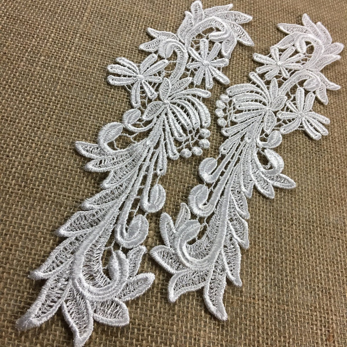 Lace Applique Pair Venise Floral Fireworks Design Embroidered, 10" long, Choose Color. Multi-use Garments Tops Costumes Crafts DIY Sewing Decorations