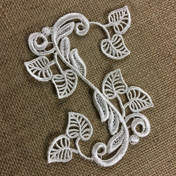 Applique Lace Piece Embroidery Modern Art Motif Flexible Design, 5"x6", Bend to Many Shapes Creative, Ivory and Dye-able, Garments Tops Costumes Bridal Crafts ⭐