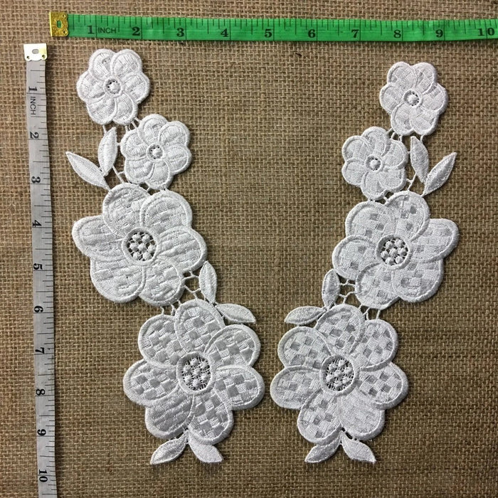 Applique Pair Lace Venise Thick Quality Water Lily Floral Embroidery Collar Pair. 10" Long. Use Whole or Cut into Parts. Garments Costumes DIY Sewing Crafts. ⭐