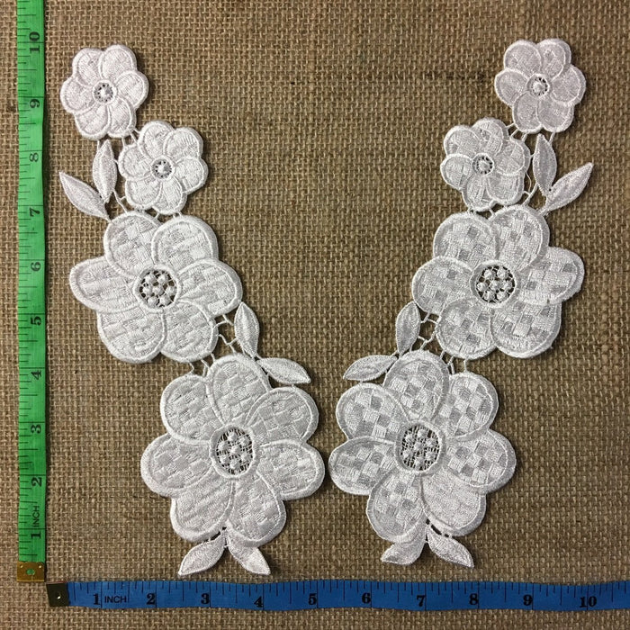 Applique Pair Lace Venise Thick Quality Water Lily Floral Embroidery Collar Pair. 10" Long. Use Whole or Cut into Parts. Choose Color. Many Uses: Garments Costumes DIY Sewing Crafts.