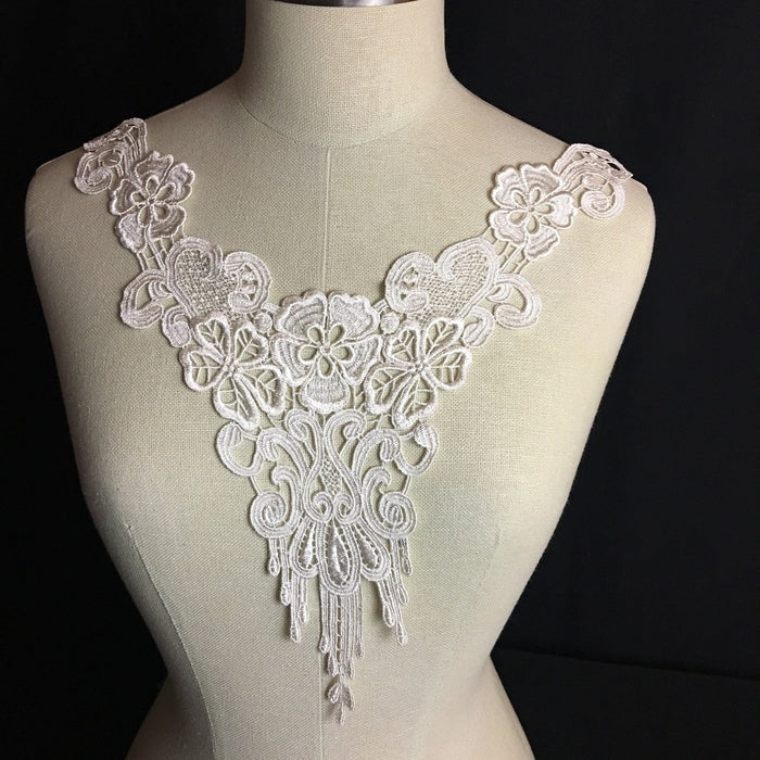 Lace Applique Floral Piece Embroidery Venise Yoke Neckpiece, 12"x10", Garments Bridal Tops Costumes Crafts DIY Sewing ⭐