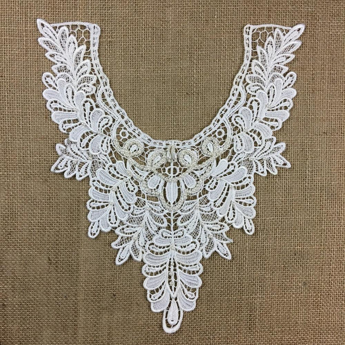 Beaded Applique Lace Piece Beautiful Hand Beaded Venise Embroidery Neckpiece Yoke. 13"x11" Choose Color. Many Uses ex: Bridal, Costume, DIY Sewing Crafts.
