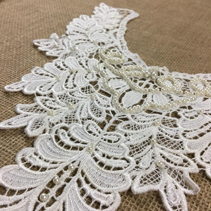 Beaded Applique Lace Piece Beautiful Hand Beaded Venise Embroidery Neckpiece Yoke. 13"x11" Choose Color. Many Uses ex: Bridal, Costume, DIY Sewing Crafts.