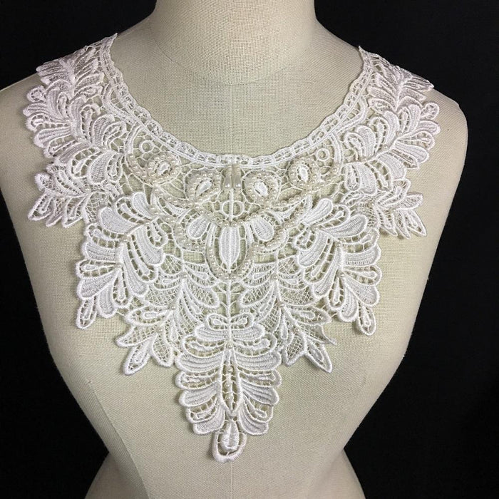 Beaded Applique Lace Piece Beautiful Hand Beaded Venise Embroidery Neckpiece Yoke. 13"x11" Bridal, Costume, DIY Sewing Crafts. ⭐
