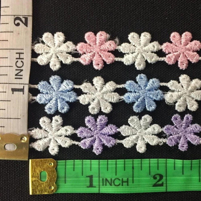 2-Color Lace Trim 1/2" Wide Alternating Color Daisy Flowers Venise, White with Pink Blue or Lavender. Garments Decoration Crafts Sash Waistband Headband ⭐