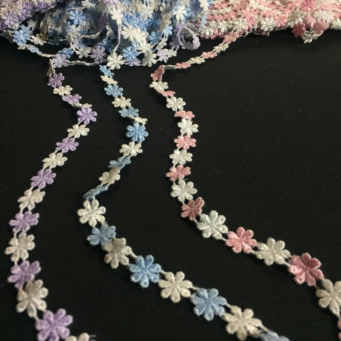 2-Color Lace Trim 1/2" Wide Alternating Color Daisy Flowers Venise, White with Pink Blue or Lavender. Garments Decoration Crafts Sash Waistband Headband ⭐
