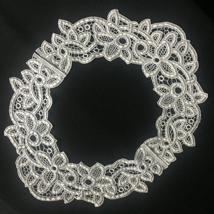 Lace Applique Neckpiece Yoke Embroidery Collar Motif, 9"x14", White. Multi-Use ex: Garments Tops Wedding Costume DIY Sewing Arts and Crafts