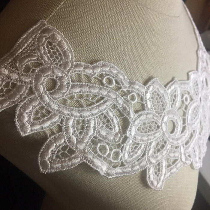 Lace Applique Neckpiece Judges RBG Yoke Embroidery Collar Motif, 8"x14", White. Multi-Use ex: Garments Tops Wedding Costume DIY Sewing Arts and Crafts