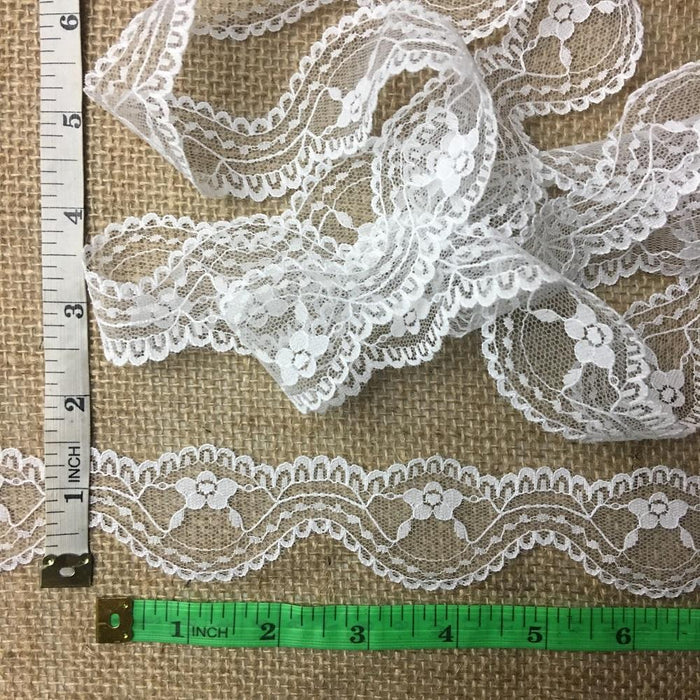 Raschel Trim Lace Wave White 1.5" Wide, Many Uses ex: Garments Edging Dolls Bridal Decorations Arts Crafts Veils Tops Costumes Scrapbooks