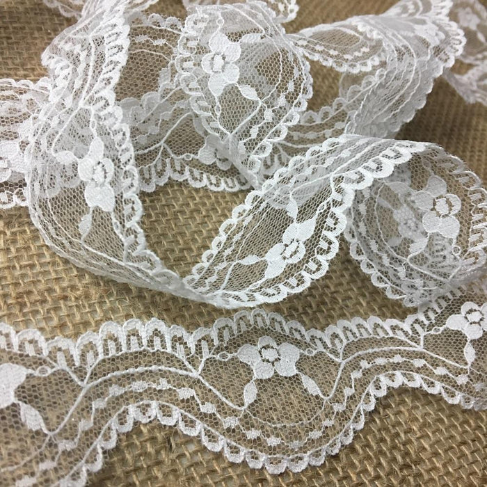 Raschel Trim Lace Wave White 1.5" Wide, Many Uses ex: Garments Edging Dolls Bridal Decorations Arts Crafts Veils Tops Costumes Scrapbooks