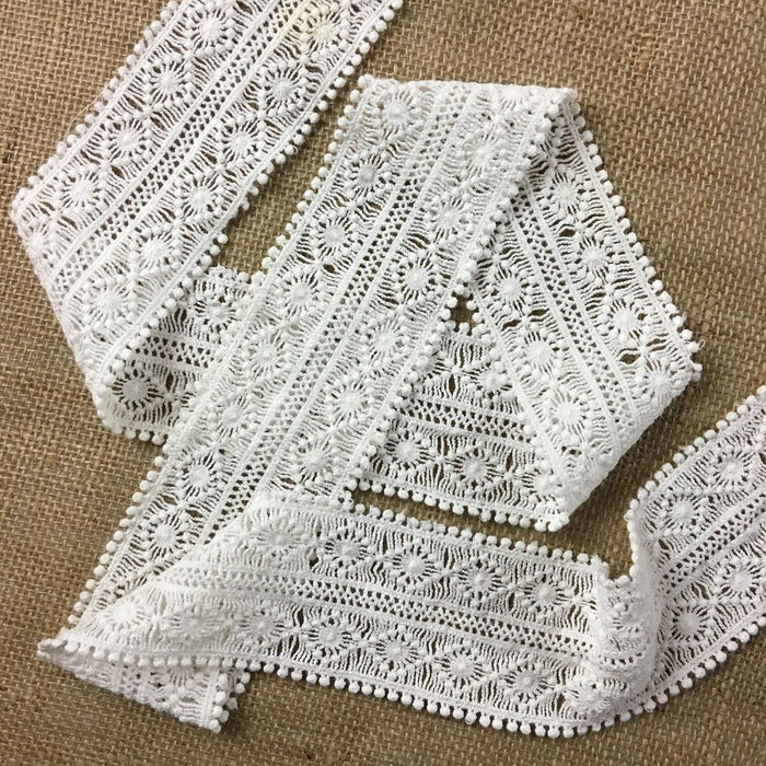 Trim Lace Cotton Double Border Symmetrical, 2.5" Wide, Off White, Multi-Use Garment Sash Waistband slip Extender Decoration Costume Craft DIY Sewing