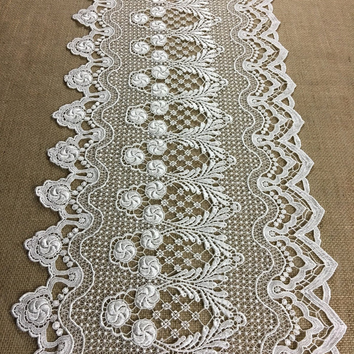 Wide Trim Lace Venise, 15" Wide, Ivory, Heavy Soft Drapy, Multi-Use Garments Tops Bridal Veil Table Runner Decorations Crafts Costumes DIY Sewing Backdrop