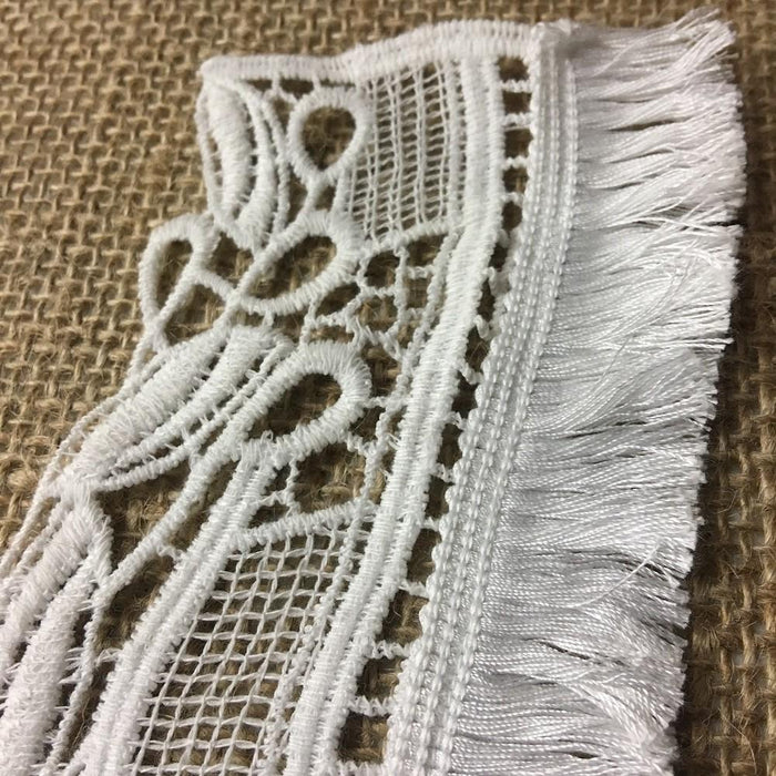 Lace Applique Yoke Brush Fringe Embroidery Neckpiece Collar Motif, 11" Long, Soft White. Garments Tops Costumes DIY Sewing ⭐
