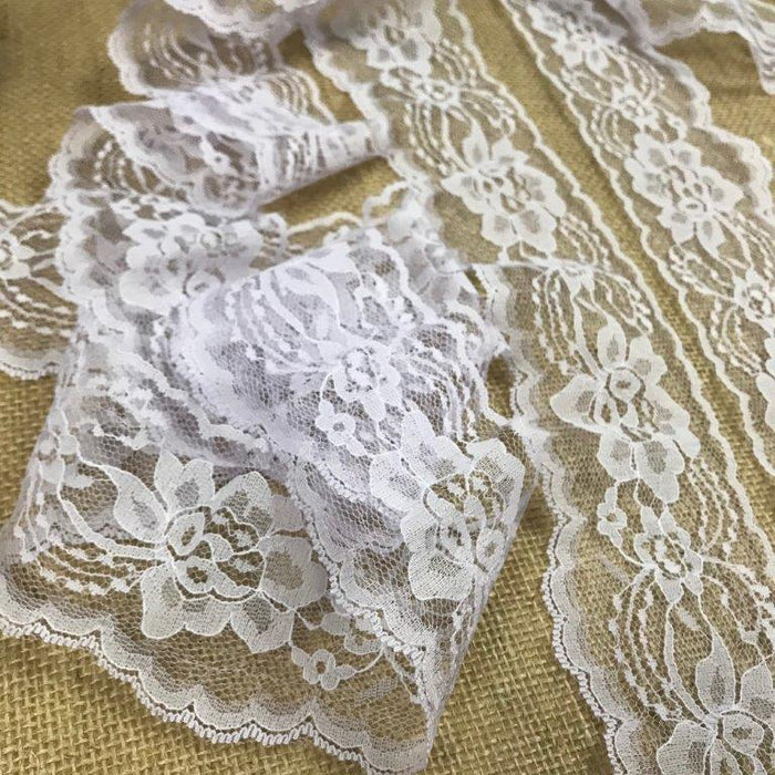Raschel Trim Lace 3" Wide Floral Design Poly Lace, Bridal Wedding Garments Decorations Arts Crafts Veils Dolls Costumes.⭐