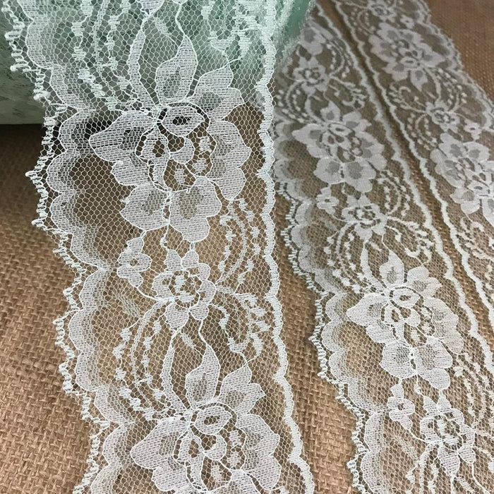 Raschel Trim Lace 3" Wide Floral Design Poly Lace, Bridal Wedding Garments Decorations Arts Crafts Veils Dolls Costumes.⭐