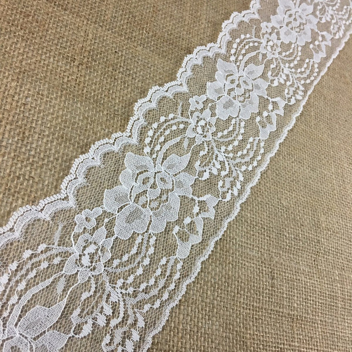 Raschel Trim Lace Beautiful Floral 4" Wide, Choose Color. Use Examples: Bridal Wedding Edging Garments Decorations Arts Crafts Table Runner