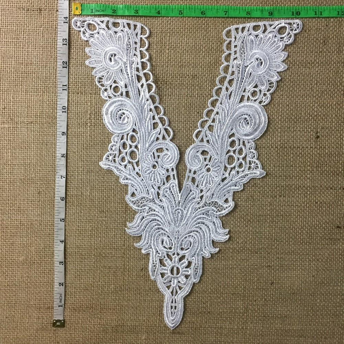 Yoke Applique Venise Lace V-Neck Elegant High Quality Neckpiece Embroidery Collar, 14" Long, Choose Color, Use Examples: Garments Tops DIY Sewing Costumes