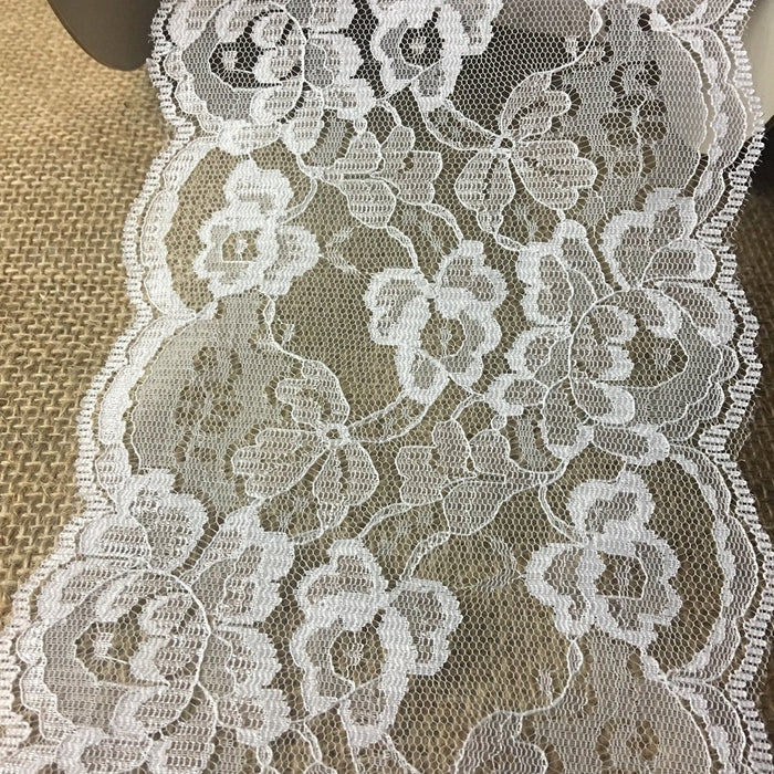 Raschel Trim Lace White 5" Wide Double Border Symmetrical Beautiful for Garments Table Runner Decorations Crafts Veils Extensions Costumes