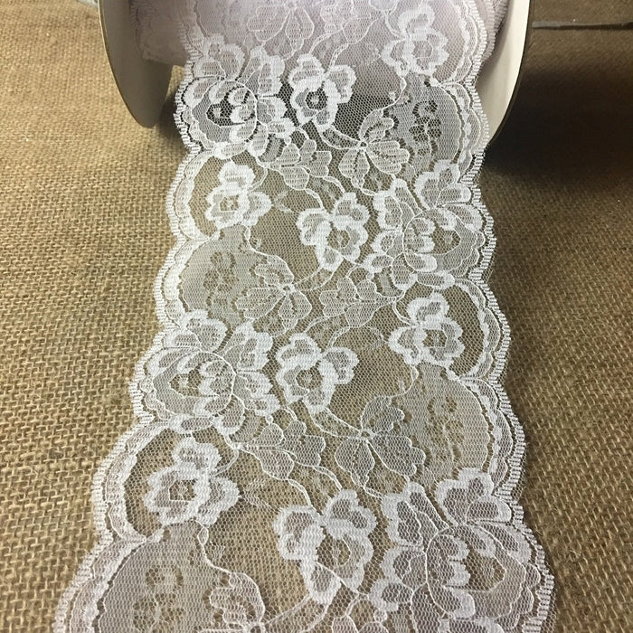 Raschel Trim Lace White 5" Wide Double Border Symmetrical Beautiful for Garments Table Runner Decorations Crafts Veils Extensions Costumes