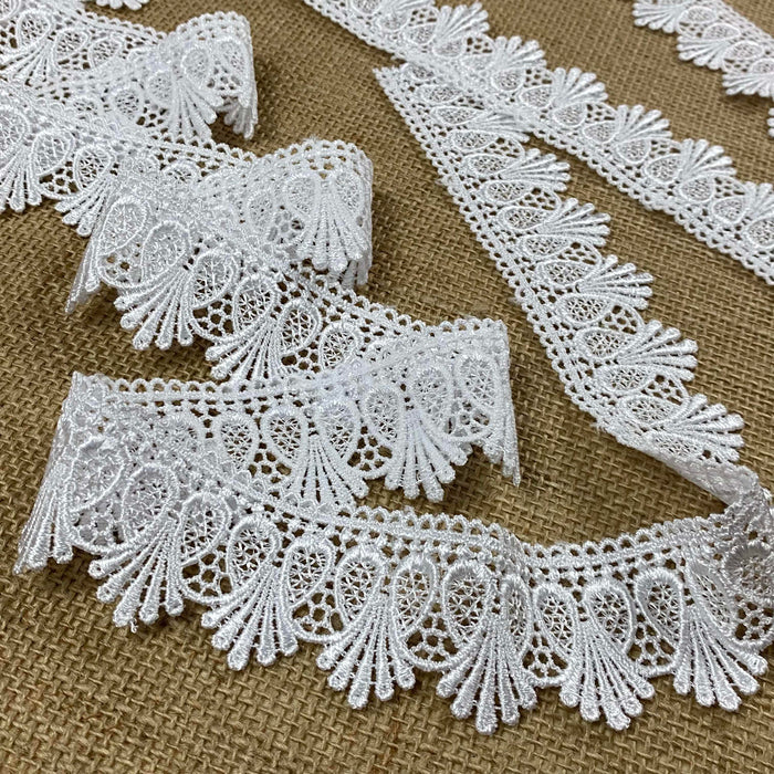 Lace Trim Heart Dovetail Design Venise, 1.5" Wide, White, Multi-Use Garments Tops Decorations Crafts Costumes Veils DIY Sewing Children Scrapbooks
