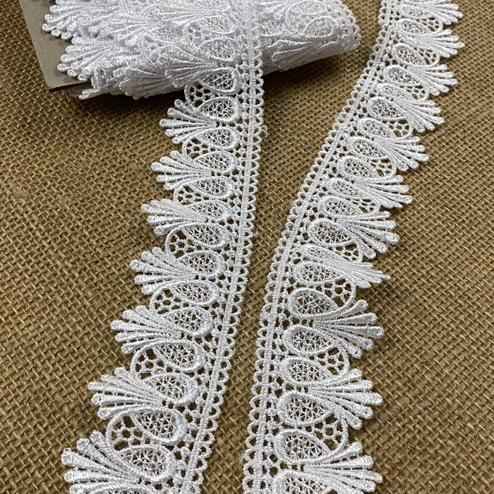 Lace Trim Heart Dovetail Design Venise, 1.5" Wide, White, Multi-Use Garments Tops Decorations Crafts Costumes Veils DIY Sewing Children Scrapbooks