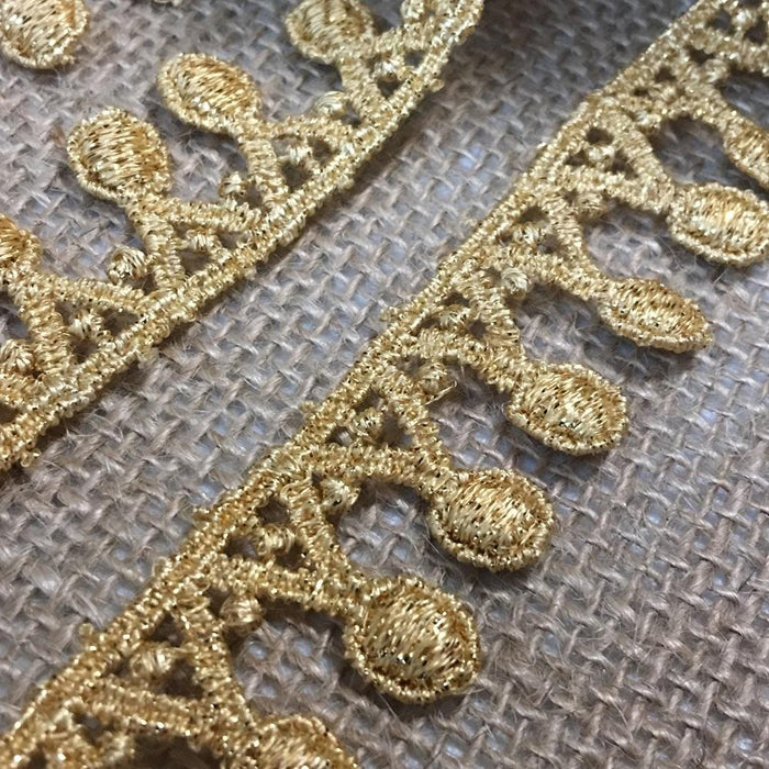 Gold Trim Lace Metallic Geometric Triangle Dot Medallion Necklace Design Venise, 1" Wide, Multi-Use Garments Arts Crafts Costumes Crowns