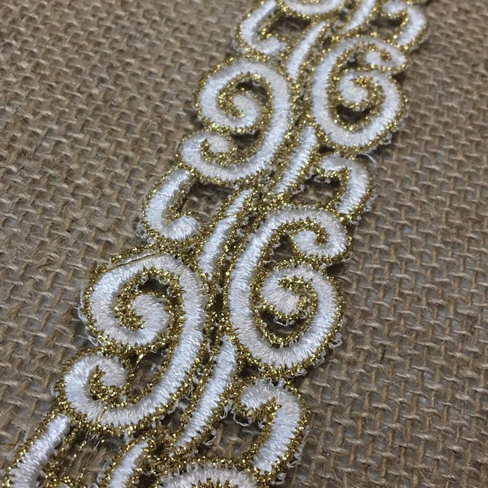 Gold & Ivory Trim Lace Bohemian Versace Design Double Border, 1.5" Wide, Multi-Use Belt Sash Waistband Garments Crafts Veils Costumes Bridal