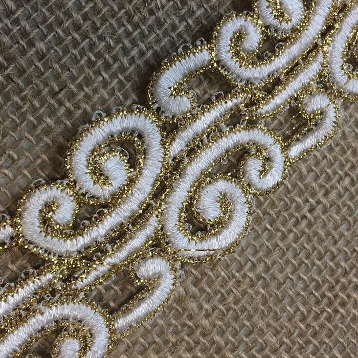 Gold & Ivory Trim Lace Bohemian Versace Design Double Border, 1.5" Wide, Multi-Use Belt Sash Waistband Garments Crafts Veils Costumes Bridal