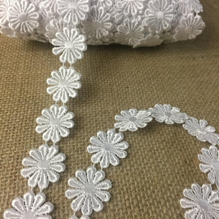 Lace Trim Daisy Flower Venise Double Border, 1" Wide, White, Garments Bridal Sash Waistband Decoration Crafts Veils Costumes ⭐