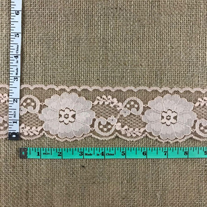 Raschel Trim Lace Beautiful Classic 2.5" Wide, Ivory. Uses: Bridal Wedding Edging Garments Decorations Arts Crafts Table Runner