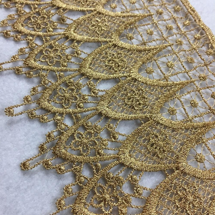 Gold Trim Lace Classic Drapes Design Venise, 4.5" Wide, Metallic Mixed Yarn Lightly Shiny, Multi-Use Garments Bridal Decoration Slip Extender Crafts