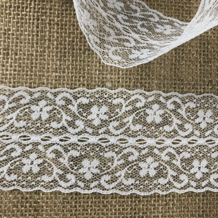 Raschel Trim Lace 2.5" Wide with slots for Ribbon, Stiff Quality Holds Shape. Dresses Hats Craft Bridal Decoration Costumes