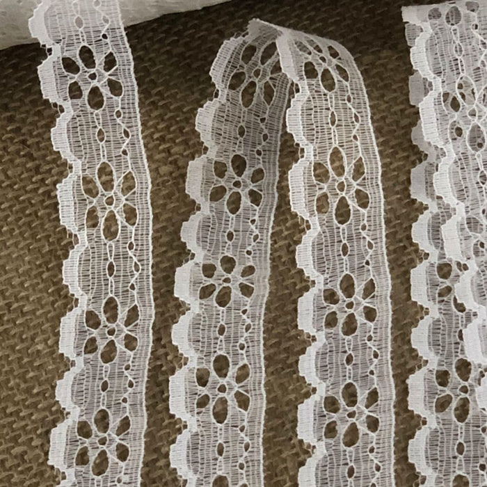 Raschel Trim Lace Scalloped bottom Beautiful Floral Design 1" Wide (actually 7/8"). Use for Garments Decoration Scrapbook Veils Dolls Costumes