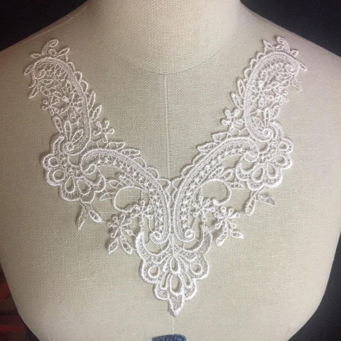 Lace Applique Neckpiece Venise Yoke Fancy Curves Embroidery Motif Patch, 8.5" Long, Garments Bridal Tops Costumes Crafts ⭐