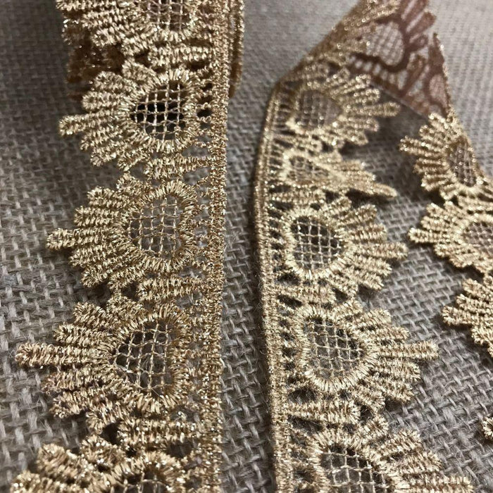 Metallic Gold Trim Lace Amore Love Hearts Design Lurex 1.5" Wide Venise, for Garments Decoration Crafts Costumes Veils Scrapbooks and More