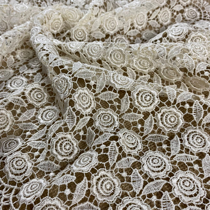 Wide Trim Lace Venise,18" Wide, Ivory, Allover Roses Double Border Symmetrical for Garments Tops Bridal Table Runner Veils Church Head Cover Costume Decoration