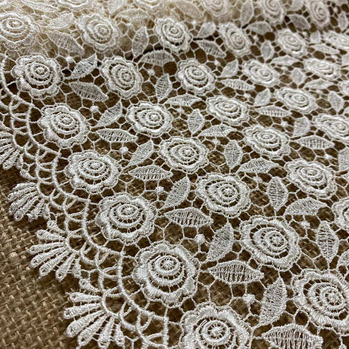 Wide Trim Lace Venise,18" Wide, Ivory, Allover Roses Double Border Symmetrical for Garments Tops Bridal Table Runner Veils Church Head Cover Costume Decoration