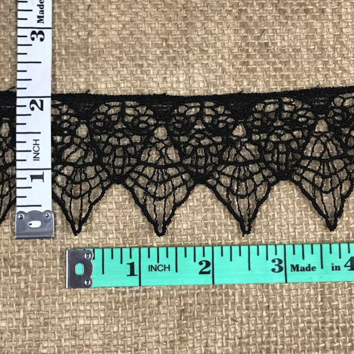 Lace Trim 2" Wide Venise Spiderweb, Black. Use for Craft, invitation cards ... This special item BREAKS UP if pulled and should NOT be used for Garments etc.