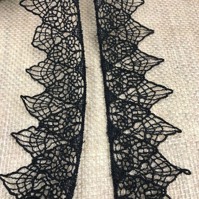 Lace Trim 2" Wide Venise Spiderweb, Black. Use for Craft, invitation cards ... This special item BREAKS UP if pulled and should NOT be used for Garments etc.